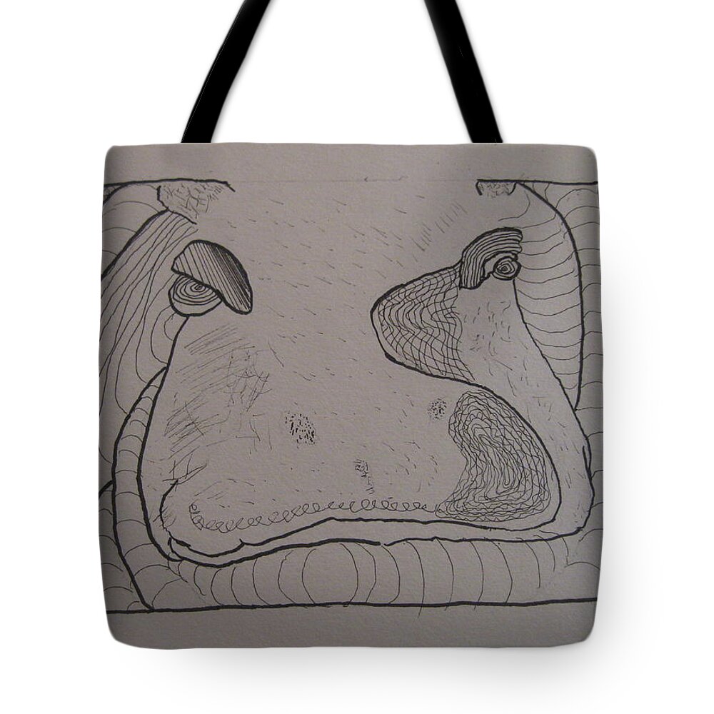 Textures Tote Bag featuring the drawing Textured Hippo by AJ Brown