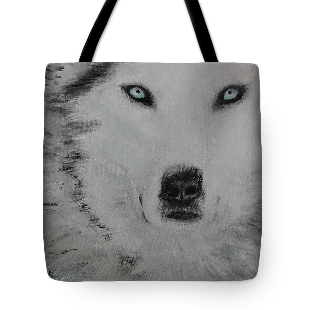 Wolfs Tote Bag featuring the painting The Stare by Neslihan Ergul Colley