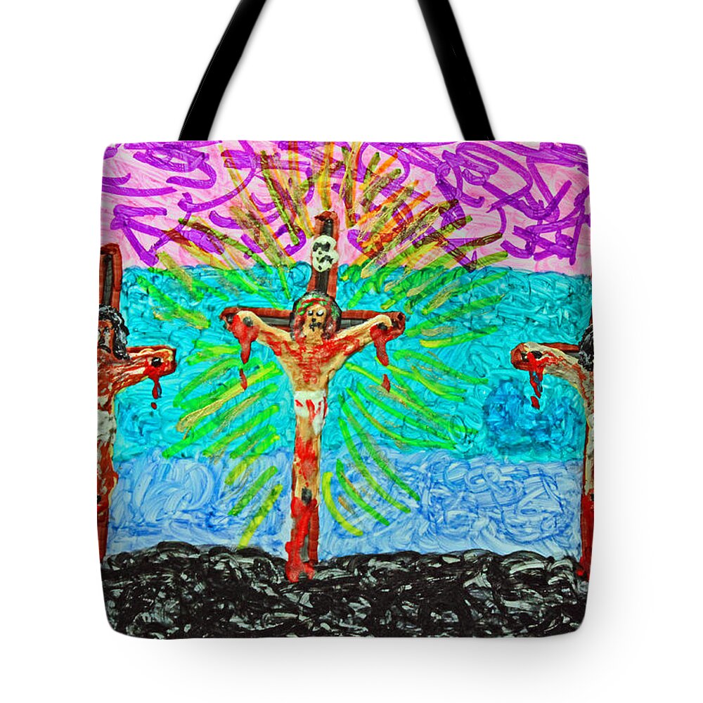 Abstract Tote Bag featuring the painting Thank God For Good Friday 3 by Carl Deaville