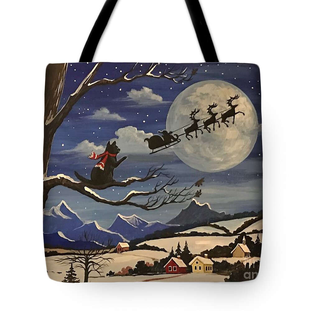 Print Tote Bag featuring the painting Thank You Santa For The Beautiful Scarf by Margaryta Yermolayeva