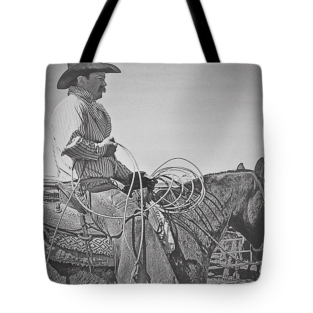 Cowboy Tote Bag featuring the photograph That Rope, That Shirt and That Hat by Amanda Smith