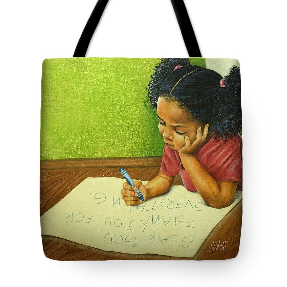 Girl Tote Bag featuring the drawing The 1st Letter by Chamar Cooper