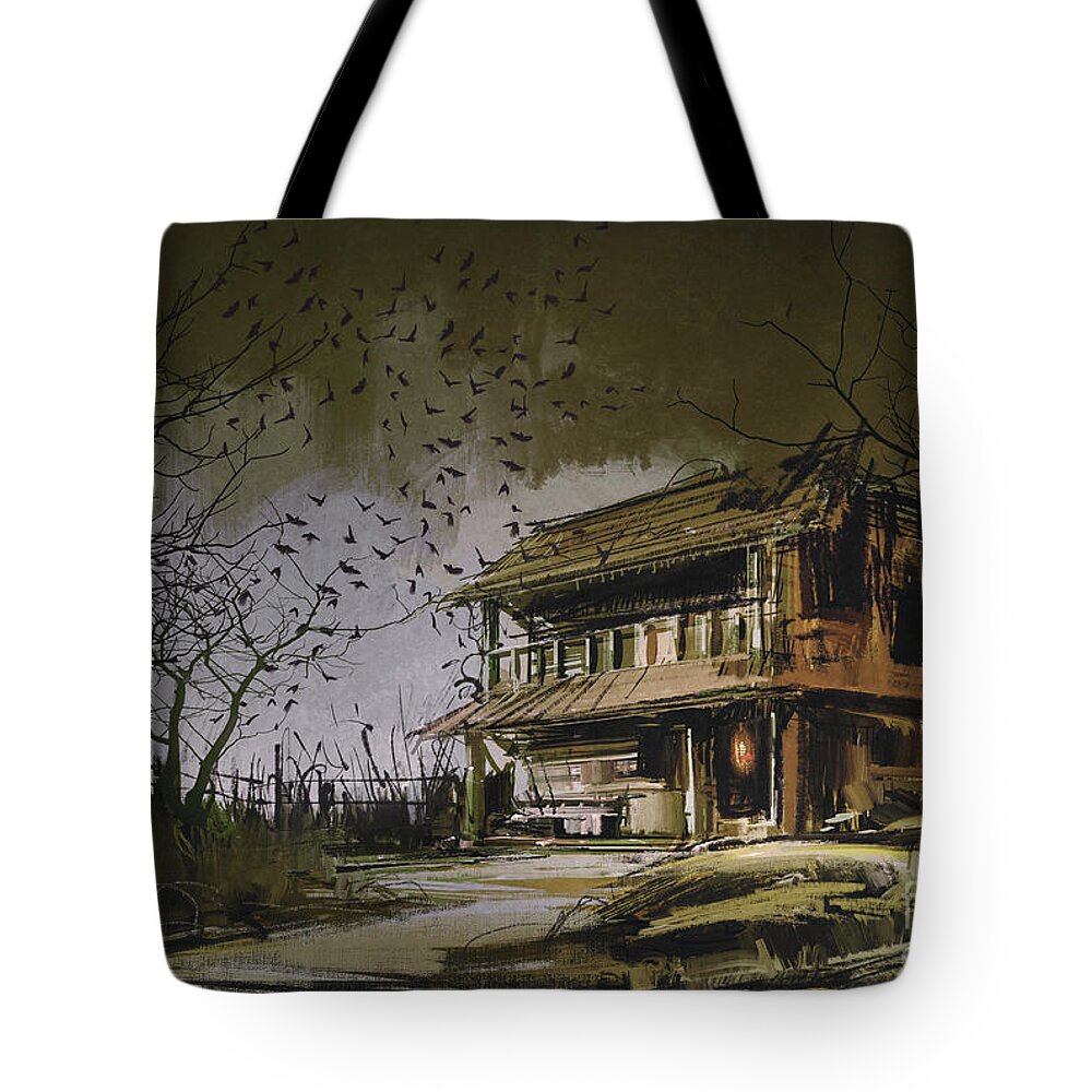 Acrylic Tote Bag featuring the painting The abandoned house by Tithi Luadthong