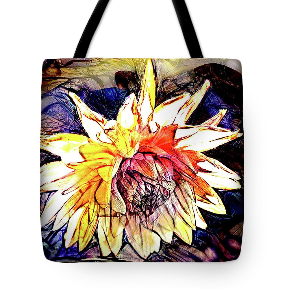Dahlia; Art; Digital; Abstract; New Zealand; Nz; South Island; Canterbury; Christchurch; North New Brighton; Flower; Petals; Lines Tote Bag featuring the digital art The Abstracted Dahlia by Steve Taylor
