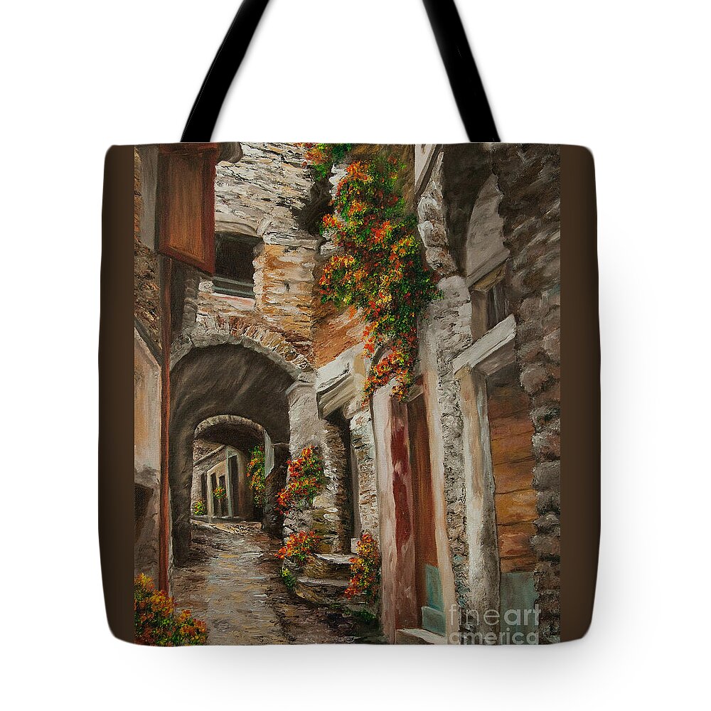 Italy Street Painting Tote Bag featuring the painting The Alleyway by Charlotte Blanchard