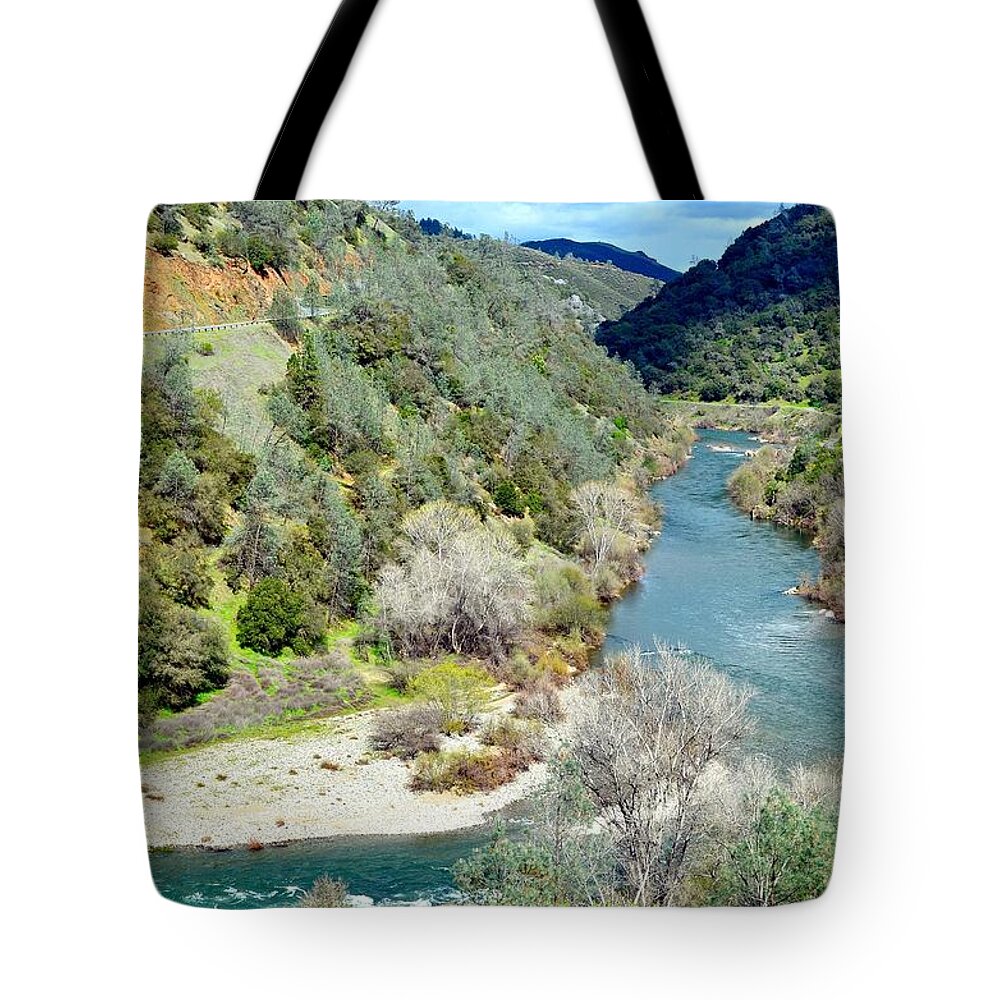 The American River Tote Bag featuring the photograph The American River by Maria Jansson