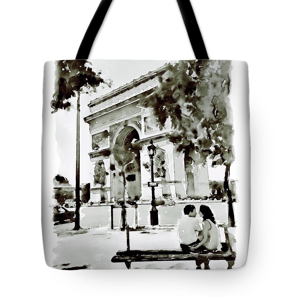 Marian Voicu Tote Bag featuring the painting The Arc de Triomphe Paris Black and White by Marian Voicu