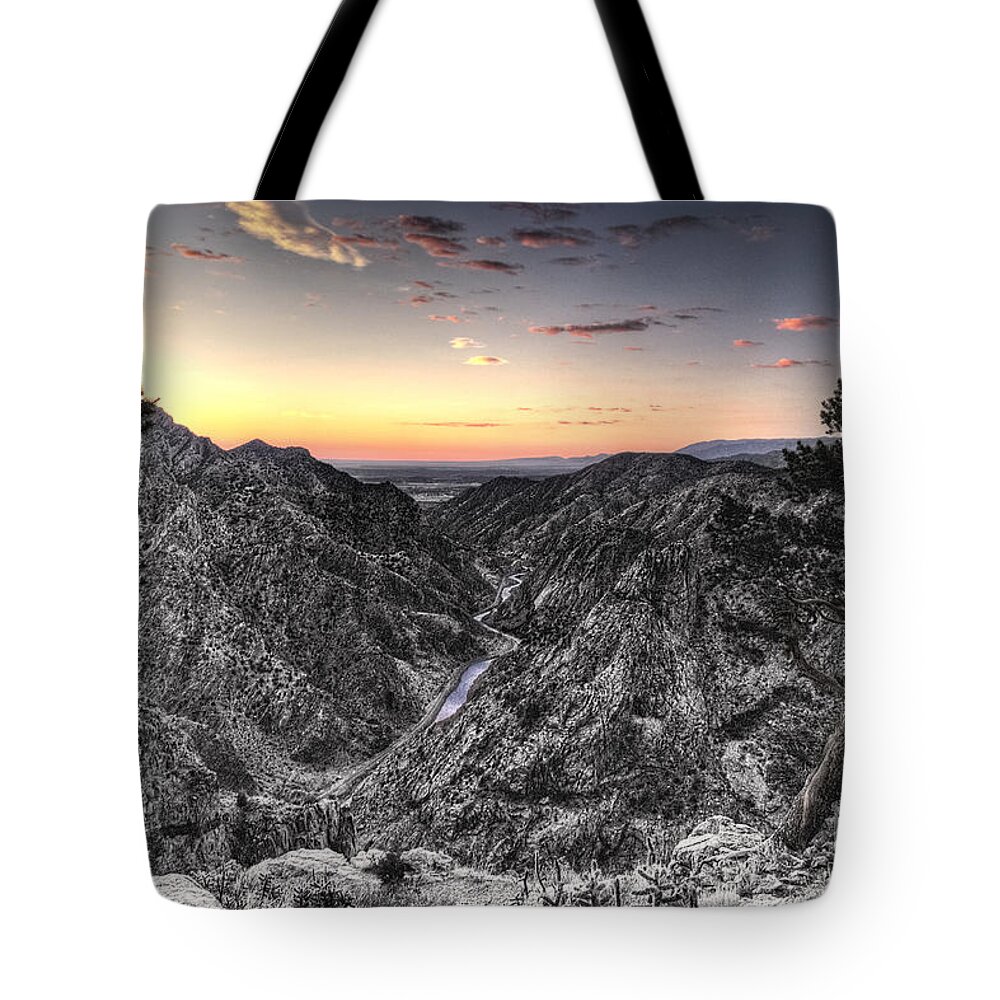 The Arkansas Through Royal Gorge Tote Bag featuring the digital art The Arkansas Through Royal Gorge by William Fields