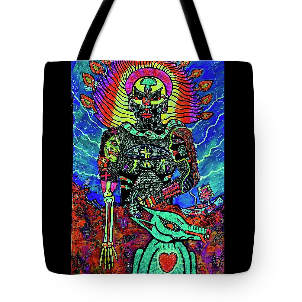 Visionaryart Tote Bag featuring the mixed media The Arrival by Myztico Campo