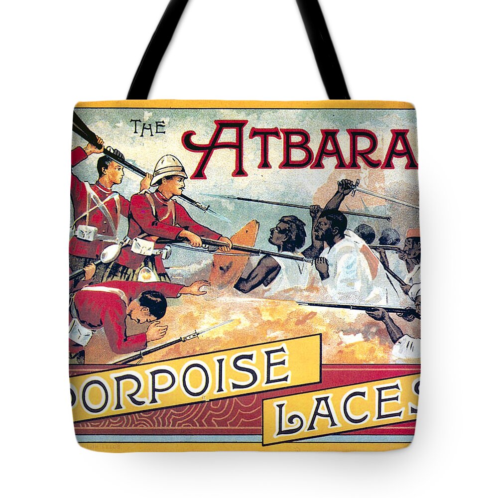 Vintage Tote Bag featuring the mixed media The Atbara Porpoise Laces - Vintage Advertising Poster by Studio Grafiikka