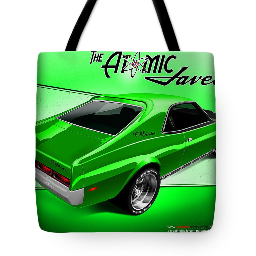 Atomic Javelin Tote Bag featuring the digital art The Atomic Javelin rear by Doug Schramm