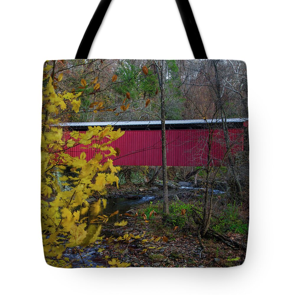 The Tote Bag featuring the photograph The Autumn Season at Thomas Mill Covered Bridge by Bill Cannon
