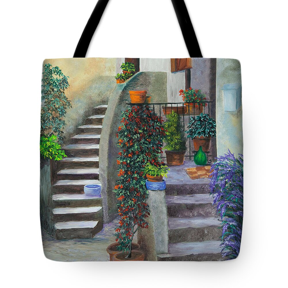 Italy Street Painting Tote Bag featuring the painting The Back Stairs by Charlotte Blanchard