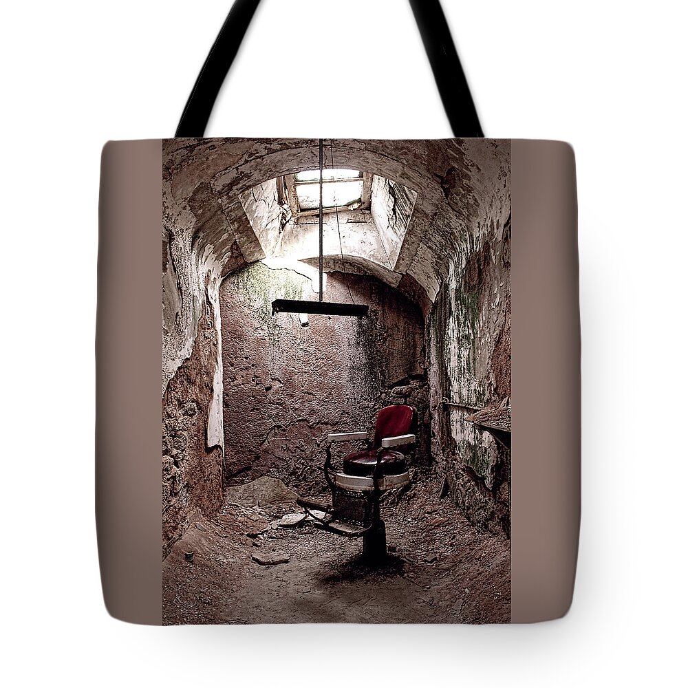 Eastern State Tote Bag featuring the photograph The Barber Shop Chair by Kristia Adams