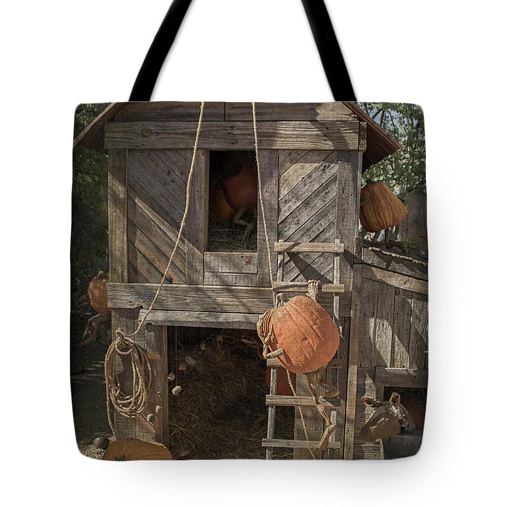 Pumpkin Tote Bag featuring the photograph The Barnyard by Teresa Wilson