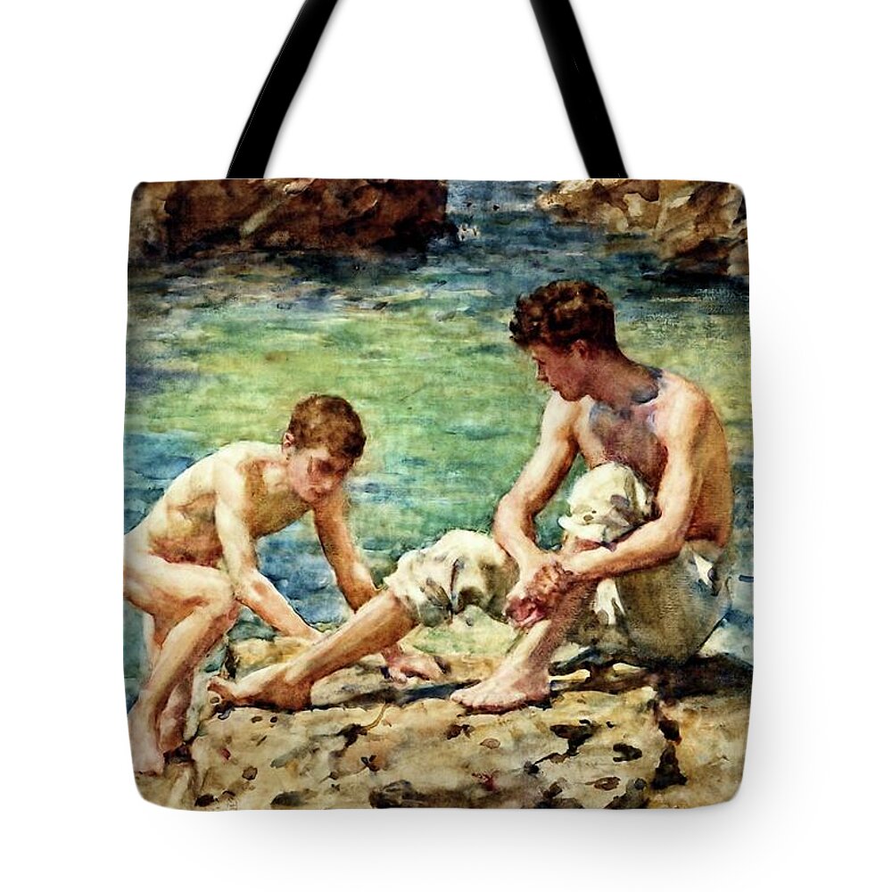 Bathers Tote Bag featuring the painting The Bathers of 1922 by Henry Scott Tuke