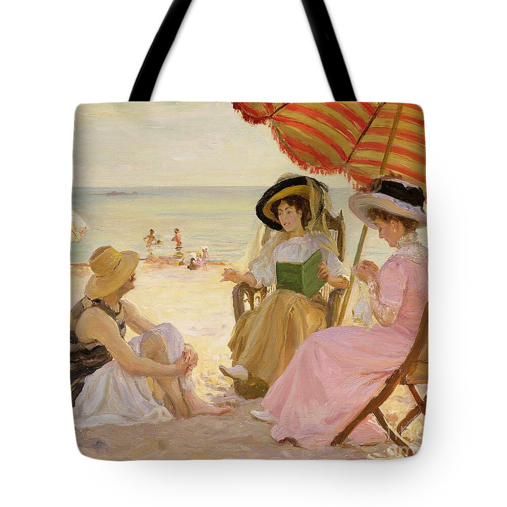 The Tote Bag featuring the painting The Beach by Alfred Victor Fournier