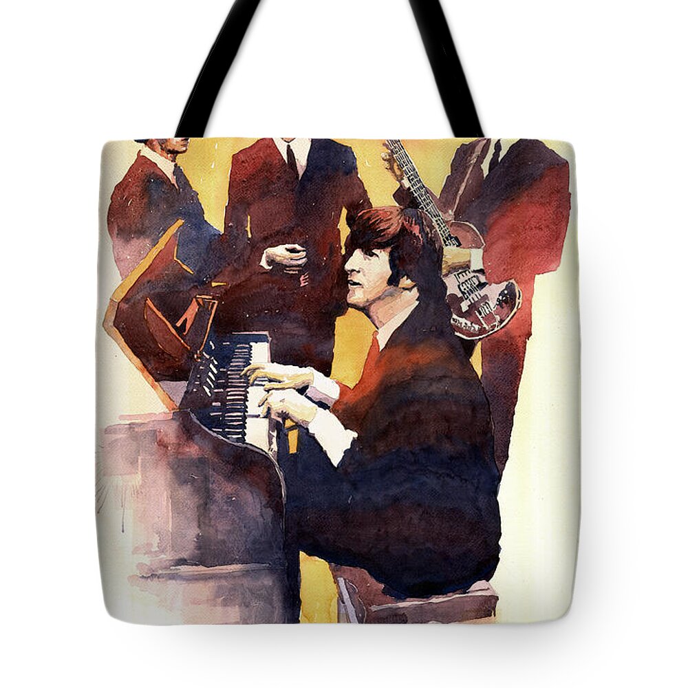 Watercolor Tote Bag featuring the painting The Beatles 01 by Yuriy Shevchuk