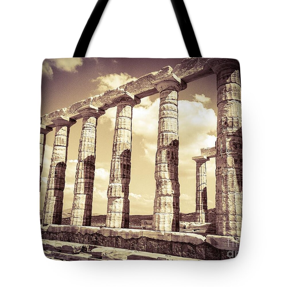 Temple Of Poseidon Tote Bag featuring the photograph The Beauty of The Temple of Poseidon by Denise Railey