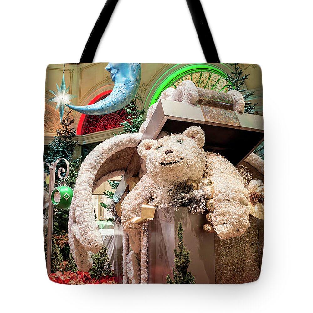 Bellagio Conservatory Tote Bag featuring the photograph The Bellagio Conservatory Polar Bear Christmas Decorations 2017 by Aloha Art