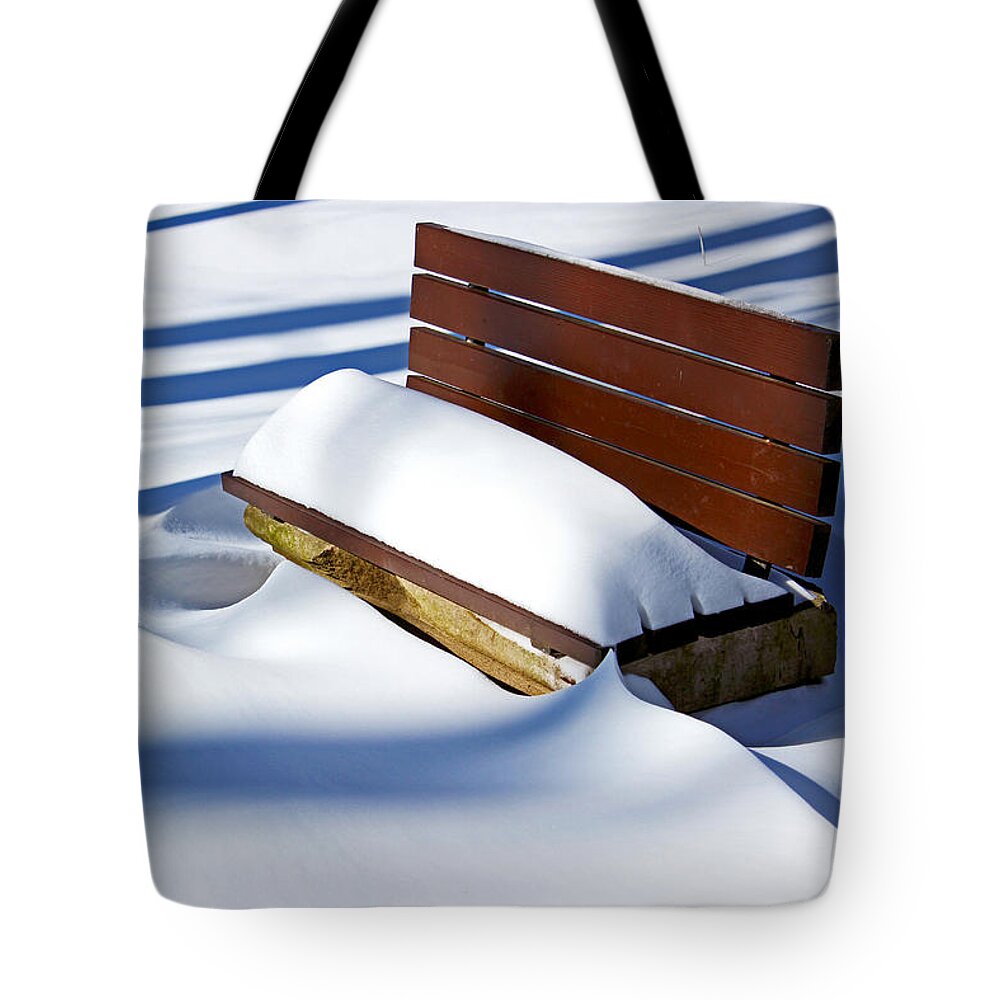 Winter Tote Bag featuring the photograph The Bench - The Guild Inn by Spencer Bush