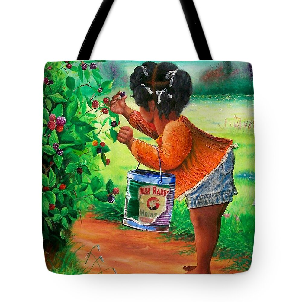 Berry Tote Bag featuring the painting The Berry Girl by Arthur Covington