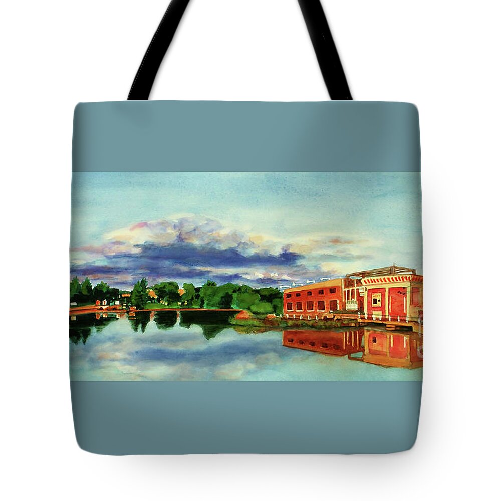 Minnesota Tote Bag featuring the painting The Best Dam Town in Minnesota by Kathy Braud