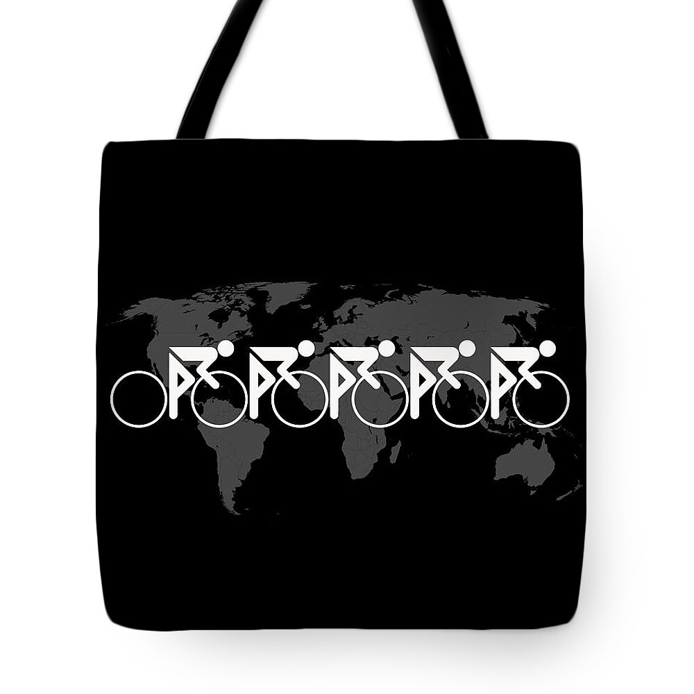 Action Tote Bag featuring the photograph The Bicycle Race 3 White On Black by Brian Carson