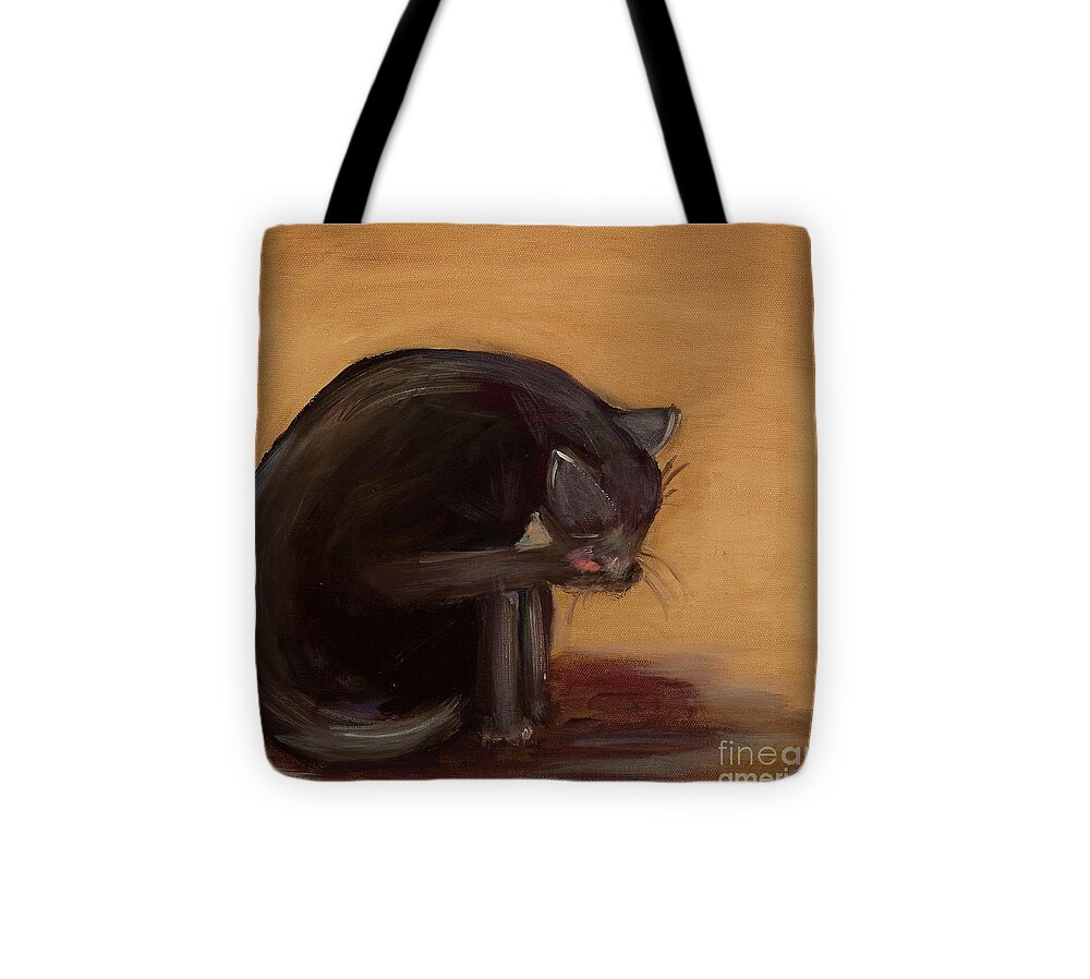  Tote Bag featuring the painting The black cat by Pati Pelz