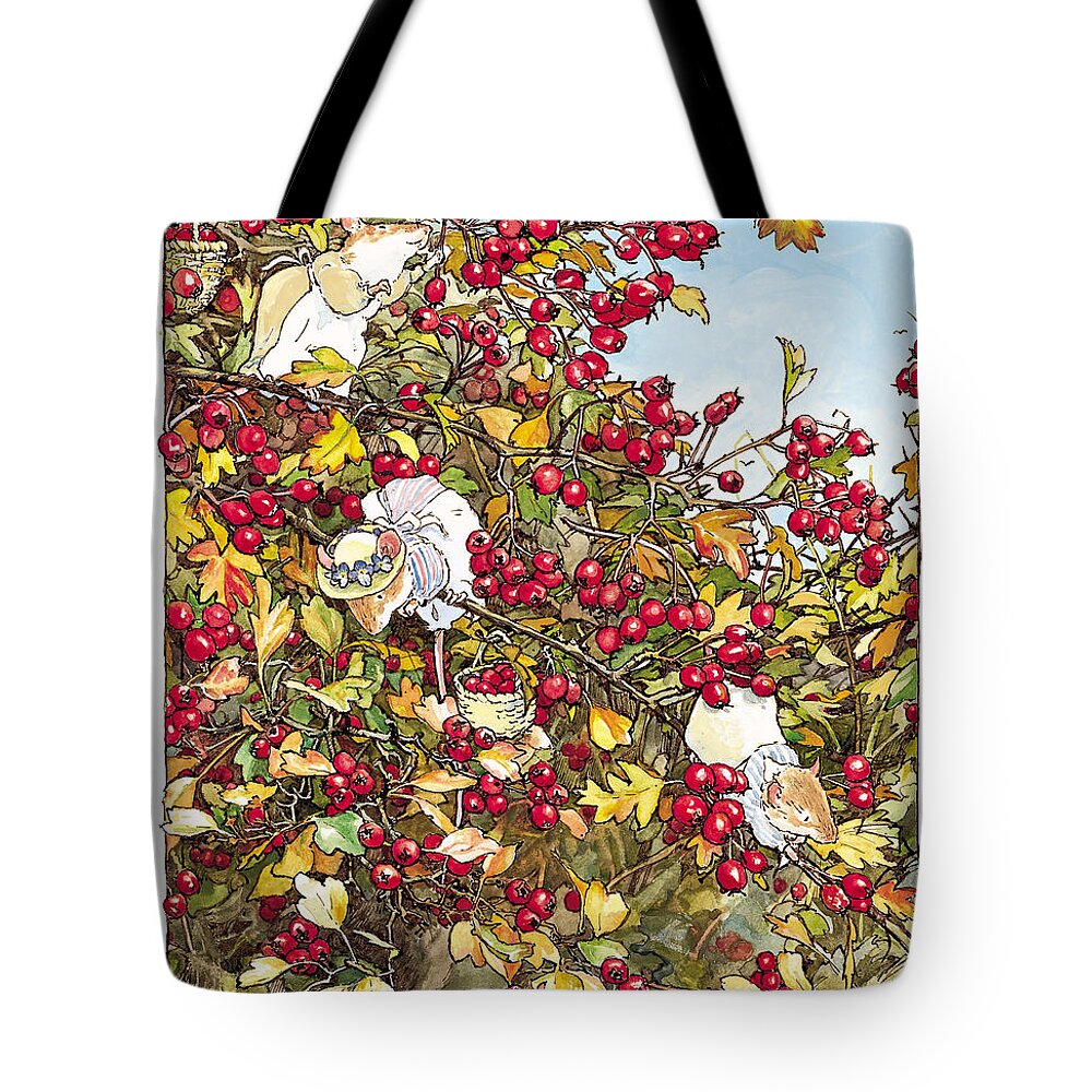 Brambly Hedge Tote Bag featuring the drawing The Blackthorn Bush by Brambly Hedge