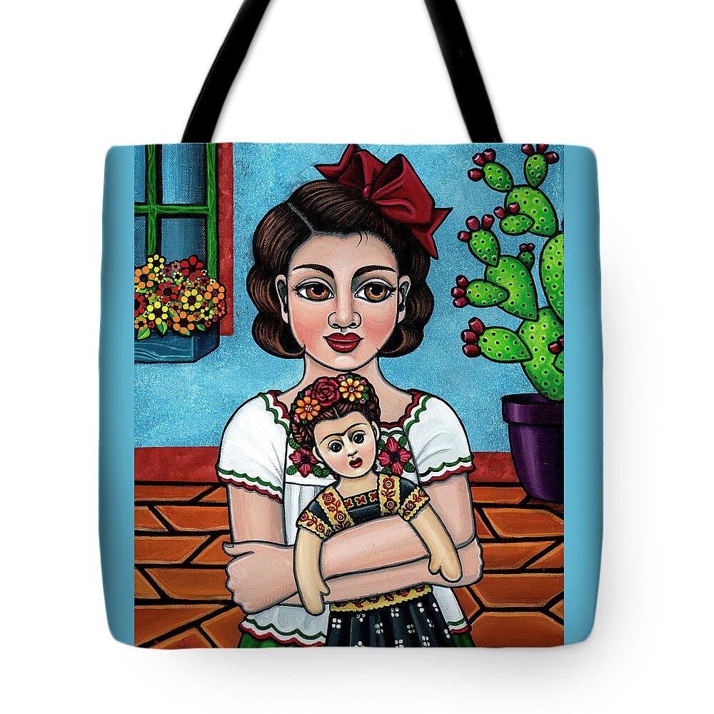Hispanic Art Tote Bag featuring the painting The Blue House by Victoria De Almeida