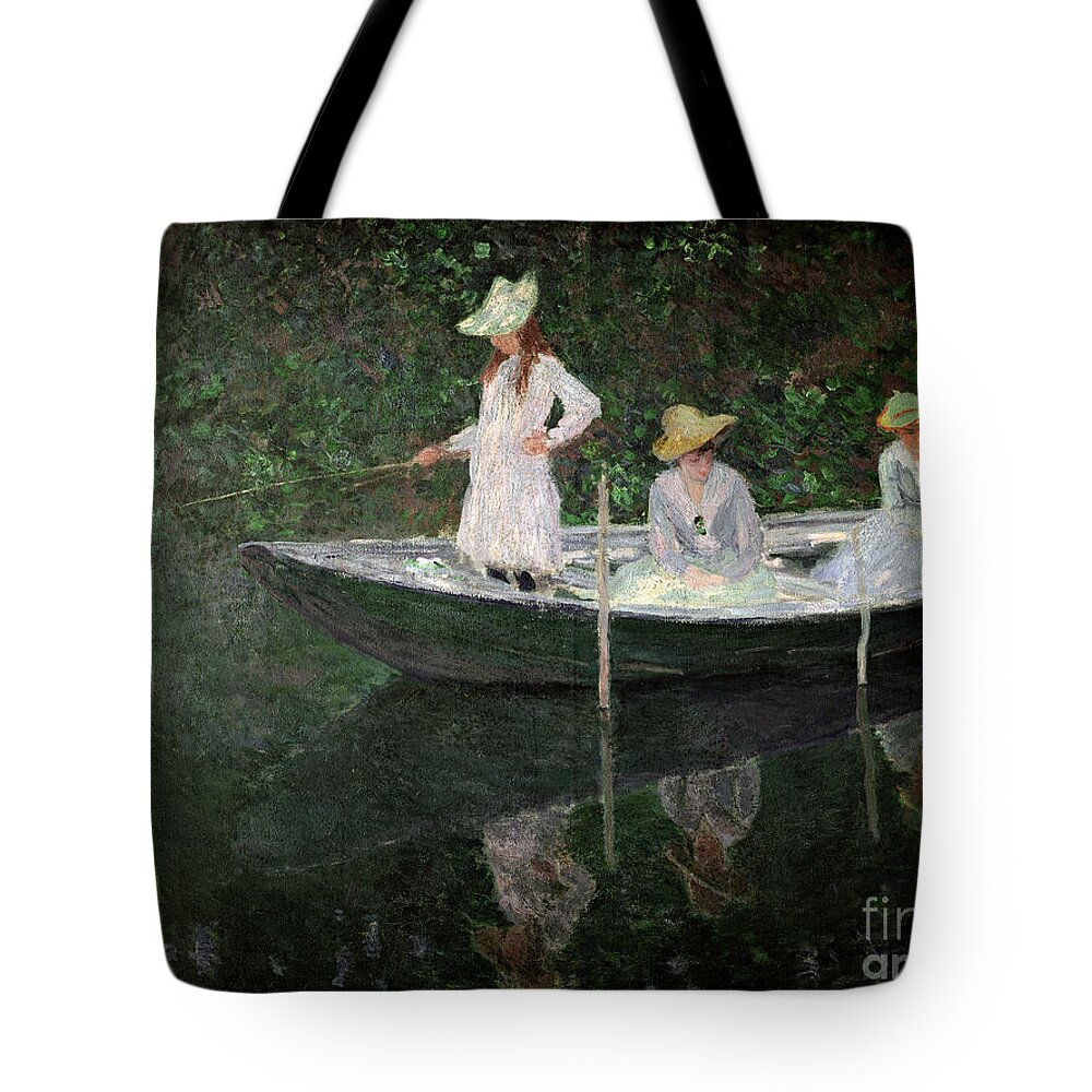 The Tote Bag featuring the painting The Boat at Giverny by Claude Monet