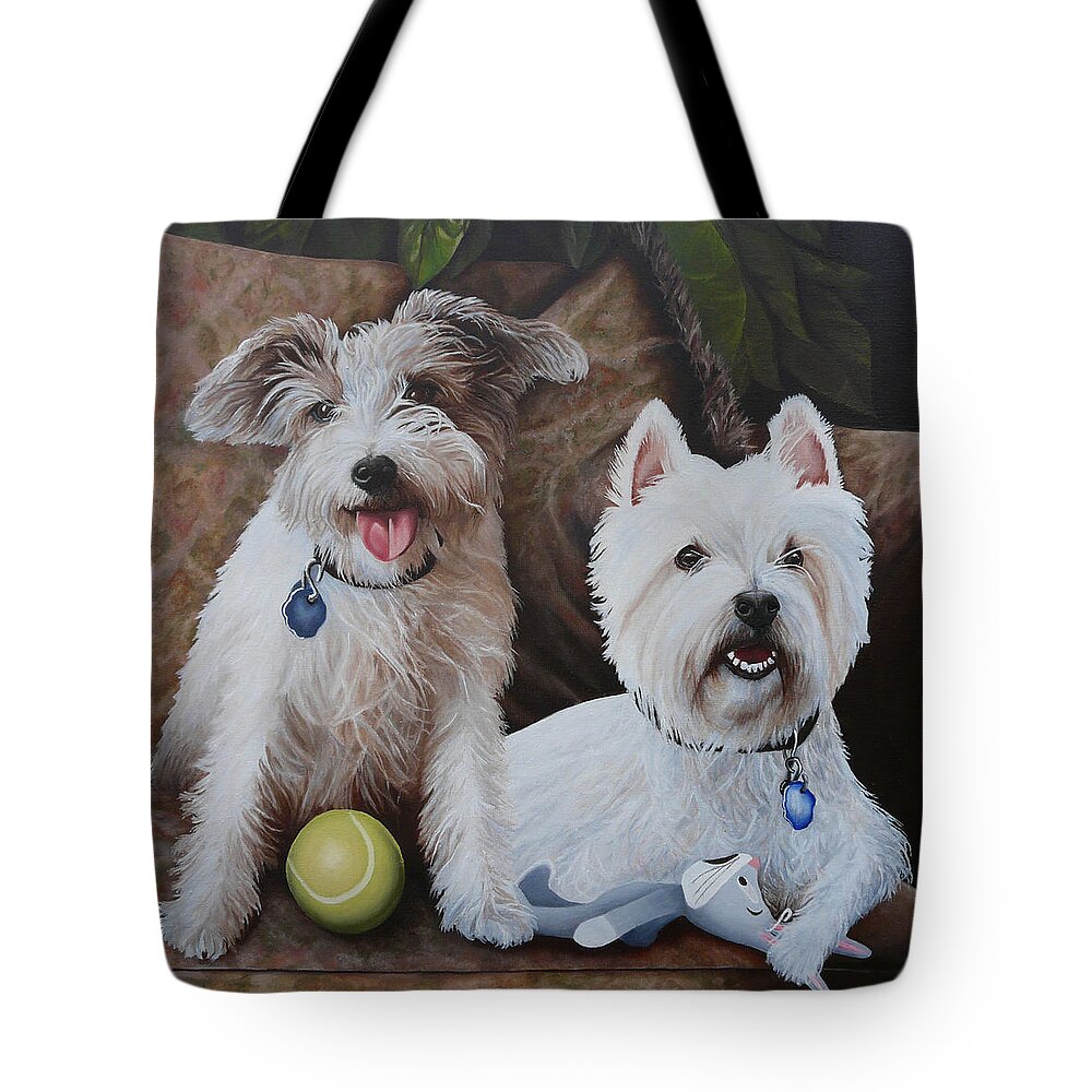 Dogs Tote Bag featuring the painting The Boyz by Vic Ritchey