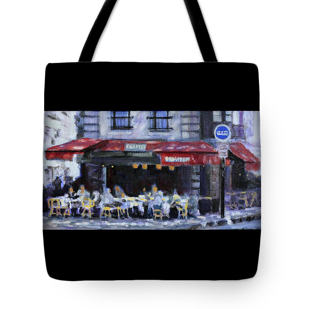 French Cafe Tote Bag featuring the painting The Brasserie by David Zimmerman