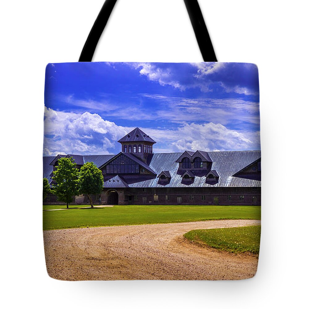 Shelburne Farms On The Shores Of Lake Champlain In Shelburne Tote Bag featuring the photograph The Breeding Barn. by New England Photography
