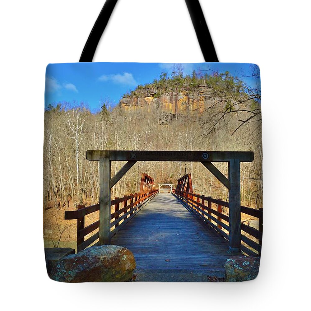 Featured Tote Bag featuring the photograph The Bridge to the Butte by Stacie Siemsen