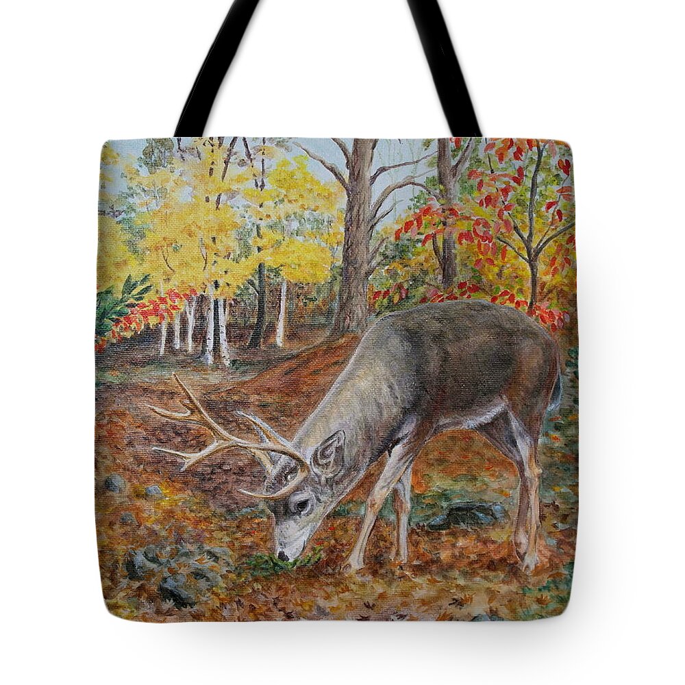 Deer Tote Bag featuring the painting The Buck Stops Here by Michele Myers