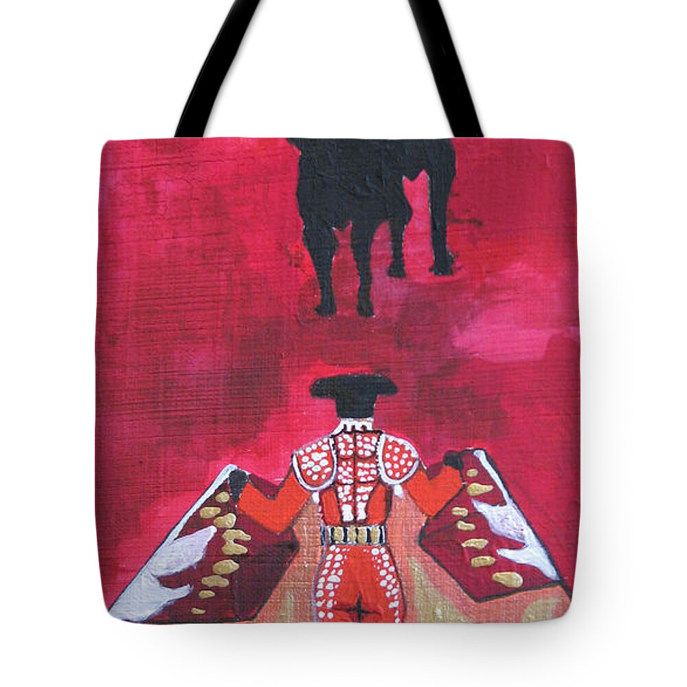 Spanish Art Tote Bag featuring the painting The Bull Fight NO.1 by Patricia Arroyo
