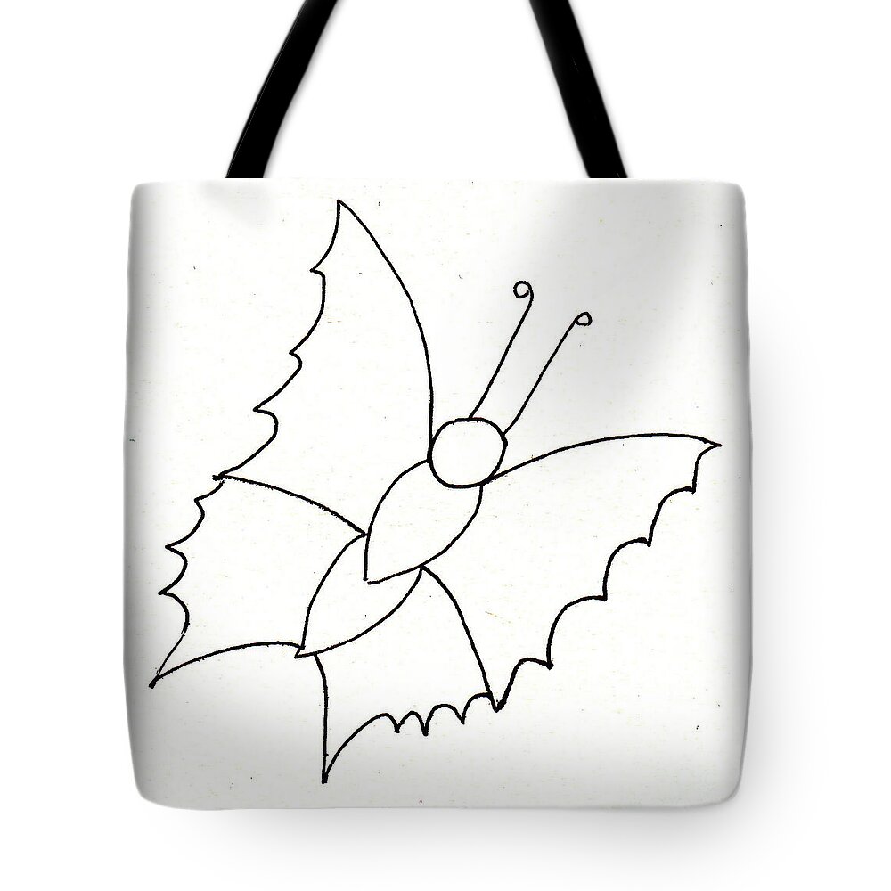 Line Drawing Tote Bag featuring the drawing The butterfly with no spots by Sophia Landau