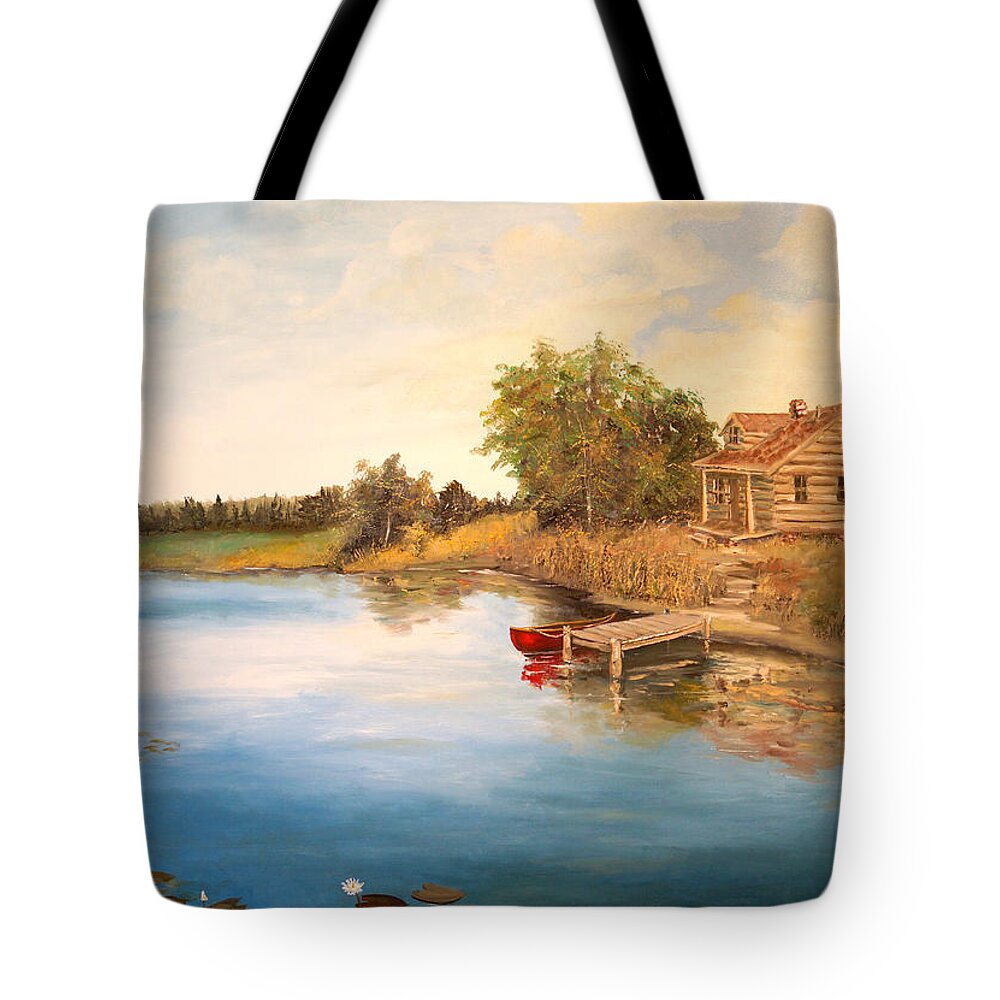 Cabin Tote Bag featuring the painting The Cabin by Alan Lakin