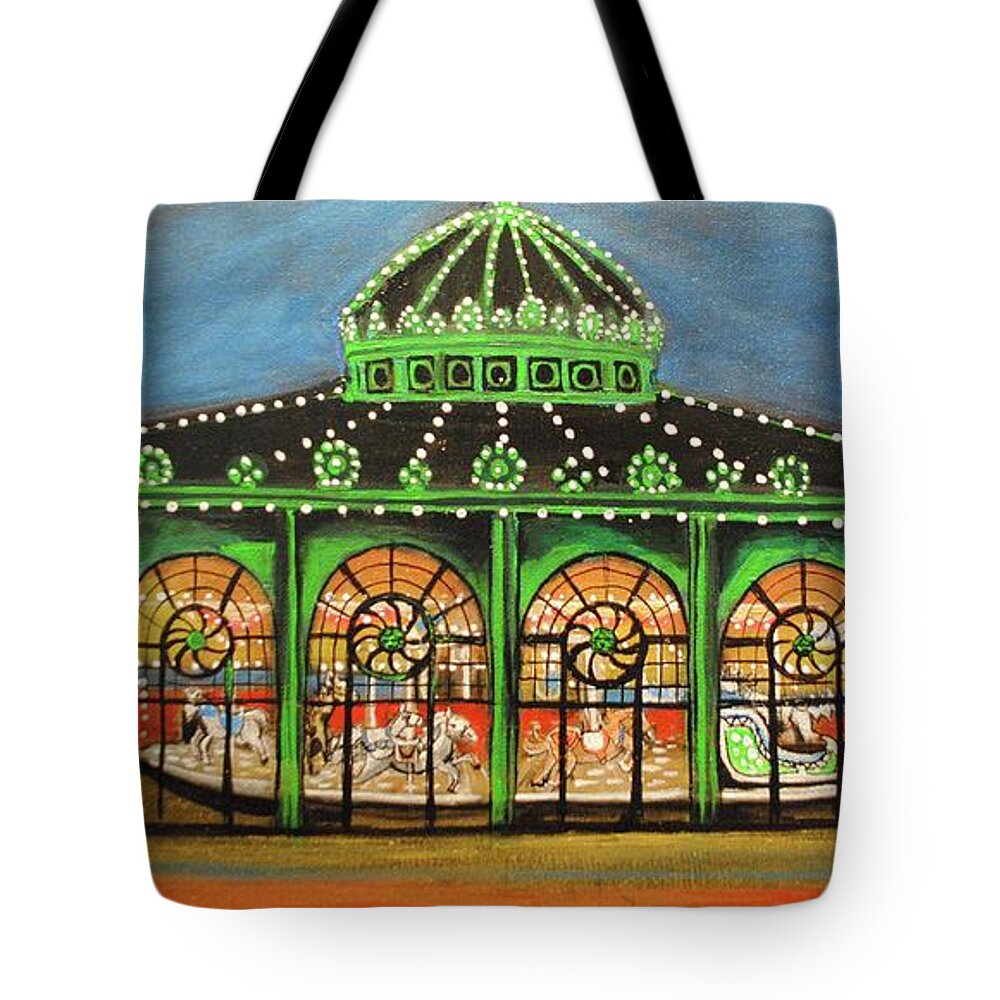 Asbury Park Tote Bag featuring the painting The Carousel of Asbury Park by Patricia Arroyo