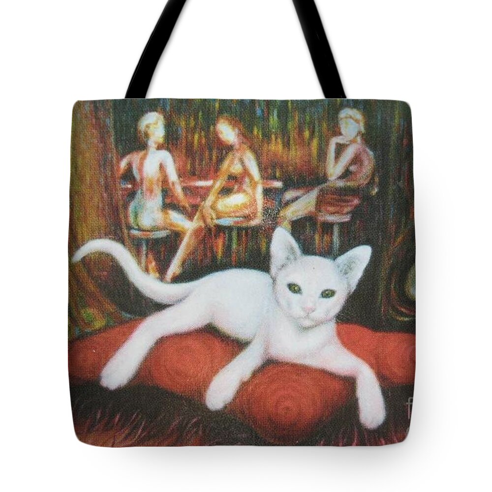 Cat Tote Bag featuring the painting The CAT by Sukalya Chearanantana