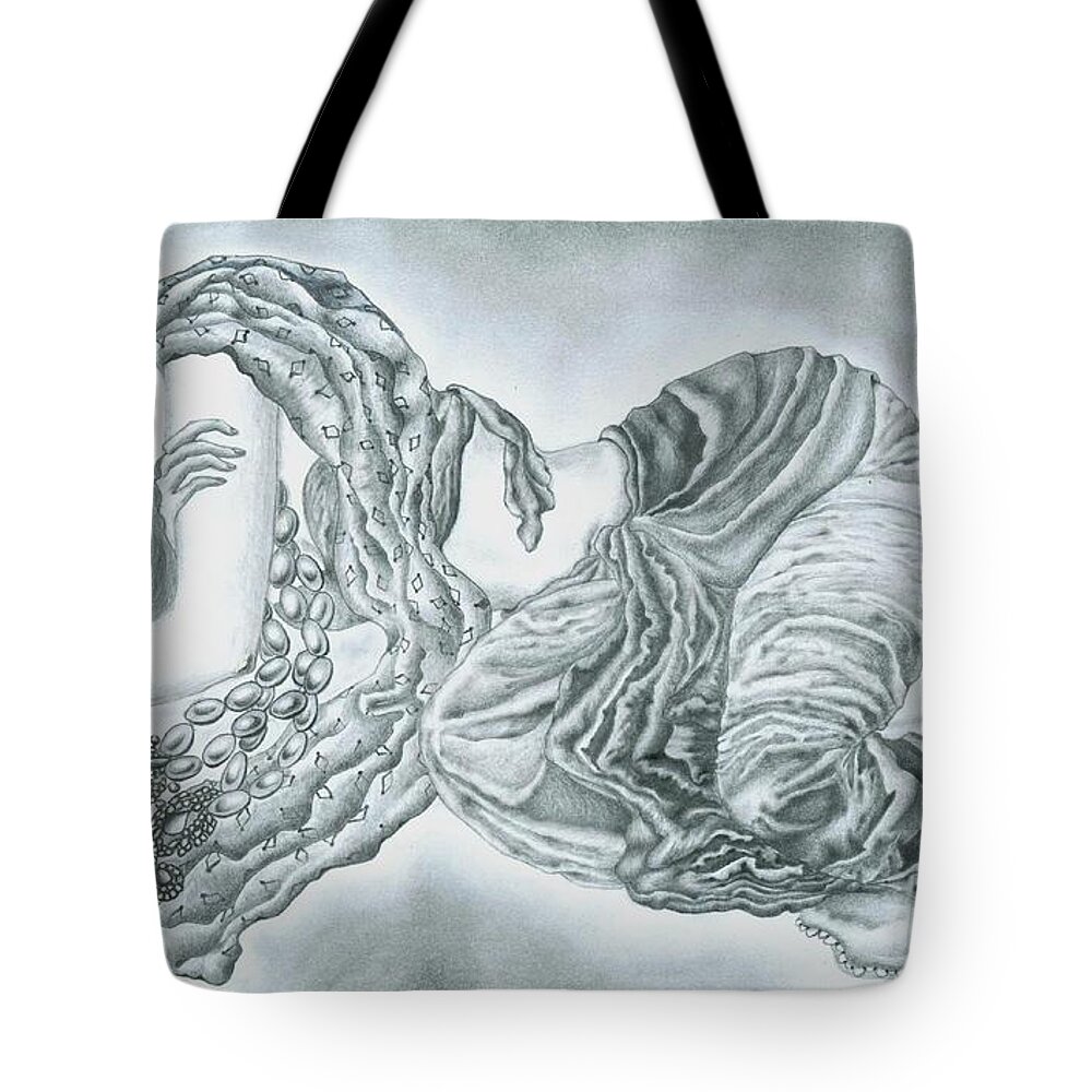 Woman Tote Bag featuring the drawing Celestial dreamer by Tara Krishna