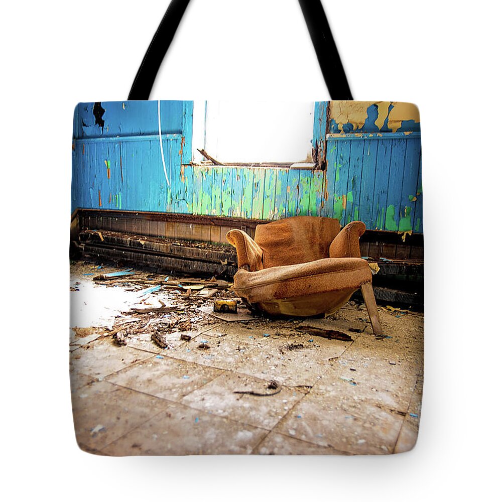 Traverse City State Hospital Tote Bag featuring the photograph The Chair by Randall Cogle