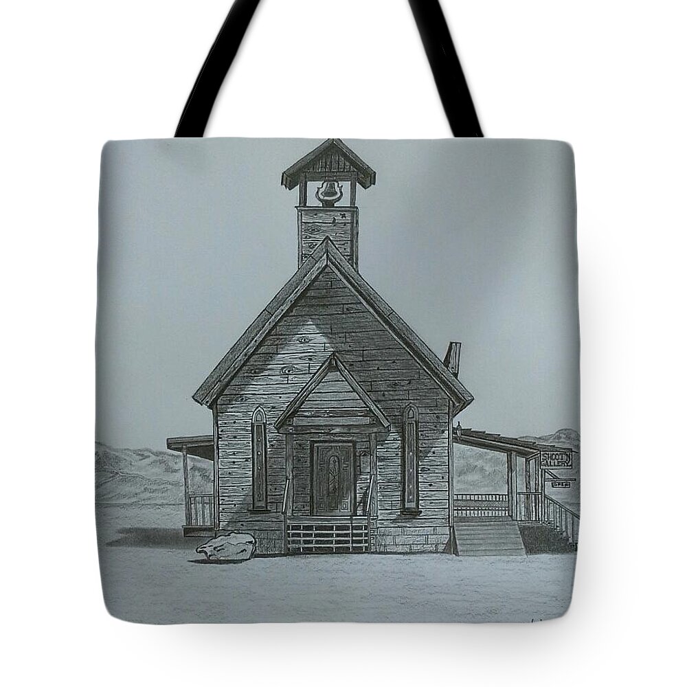 Church Tote Bag featuring the drawing The Chapel by Tony Clark