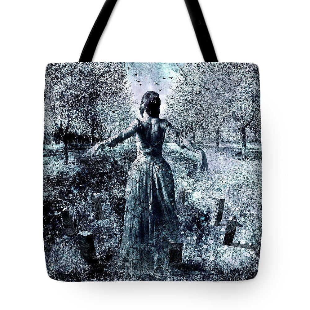 Blue Tote Bag featuring the photograph The Cherry Orchard by Looking Glass Images