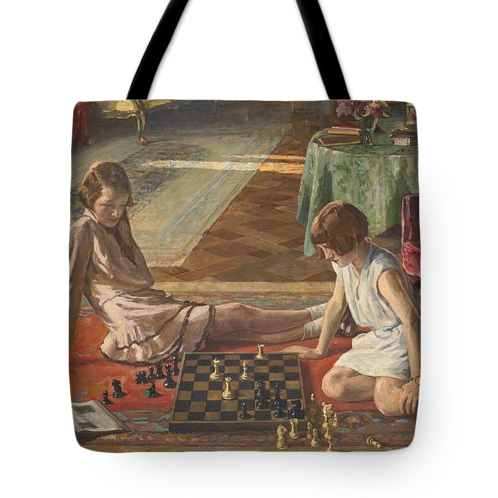 Sir John Lavery Tote Bag featuring the painting The Chess Players by MotionAge Designs