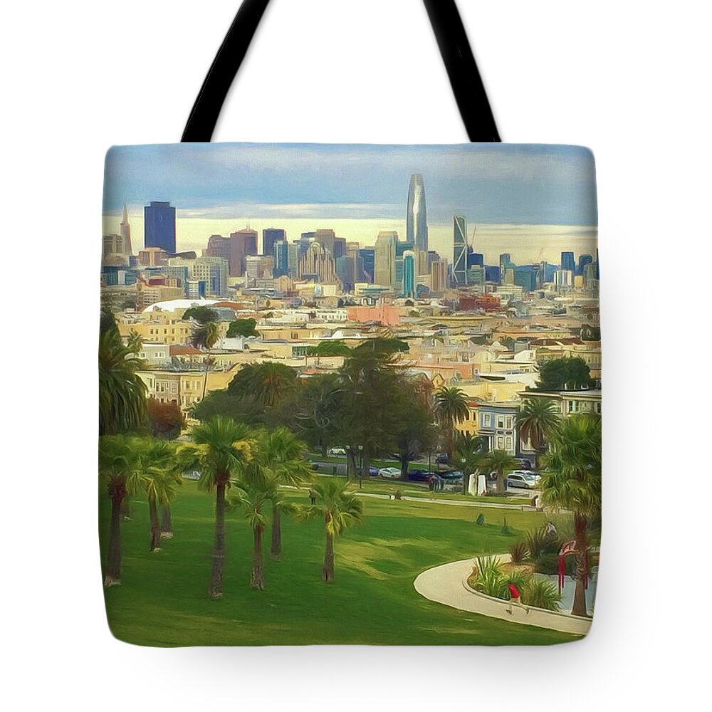 The City From Dolores Park Tote Bag featuring the photograph The City from Dolores Park by Bonnie Follett