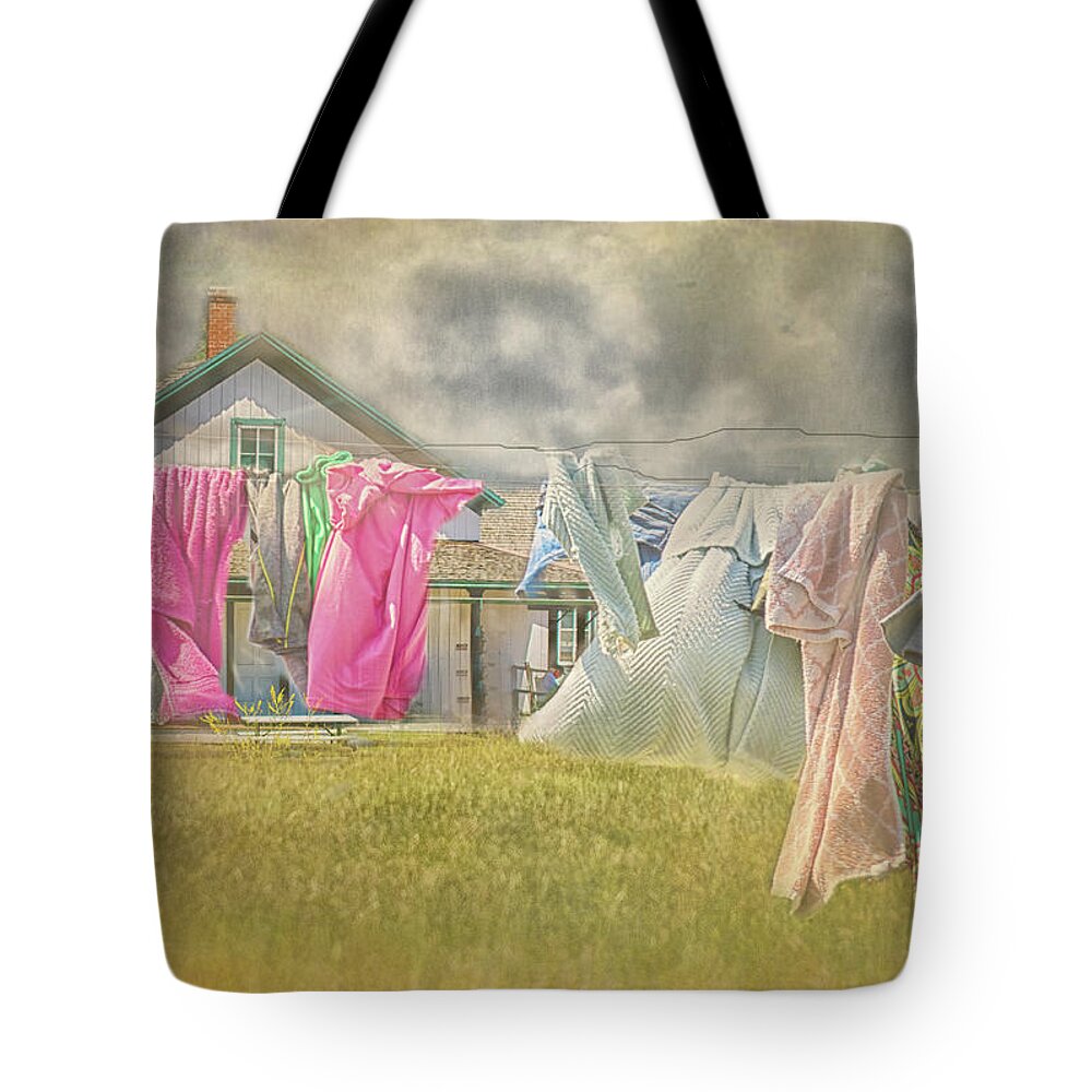 Clothesline Tote Bag featuring the digital art The Clothesline by Jolynn Reed