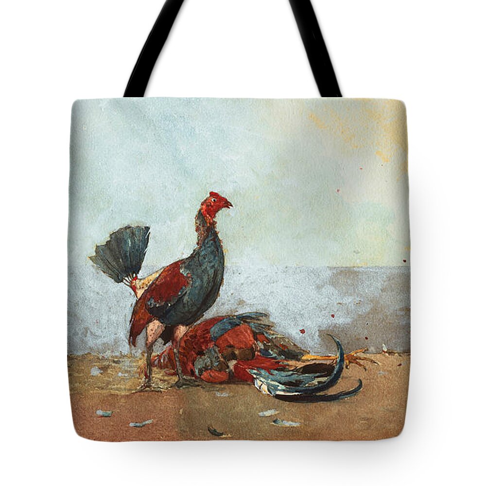 19th Century American Painters Tote Bag featuring the painting The Cock Fight by Winslow Homer